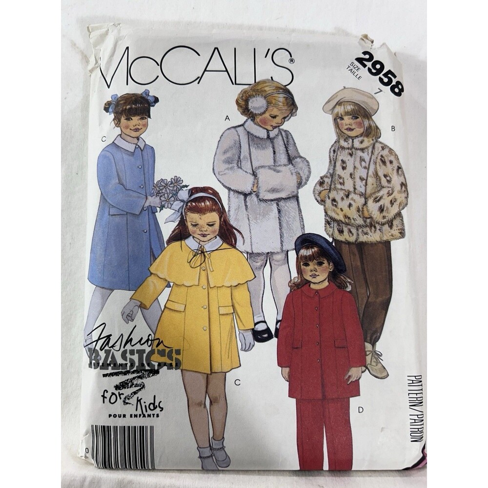 1984 McCall's Pattern Girls Sz 7 #9328 Uncut - Lined coat jacket cape pants muff